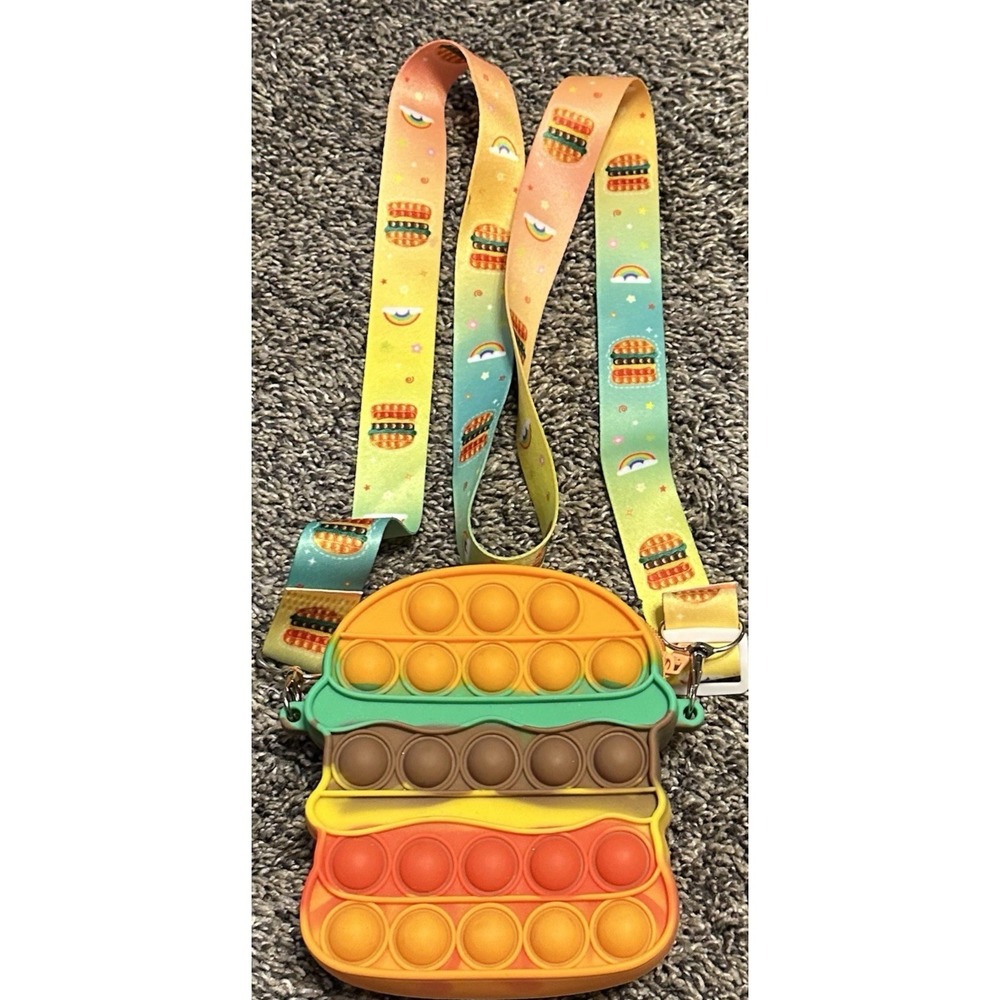 Pop-On-it Hamburger Crossbody Bag Push Bubble Fidget Purse Sensory Relief